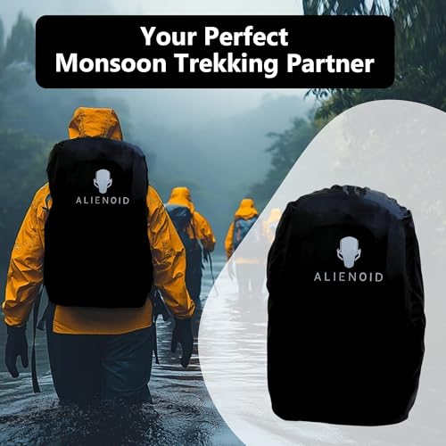 Image of Alienoid Waterproof Bag Rain Cover | Rain, Dust & Scratch Protection | Elastic Fit Luggage Cover | Ideal for Backpack, Trekking, Travel, School, Office (20-30L) (Jet Black)