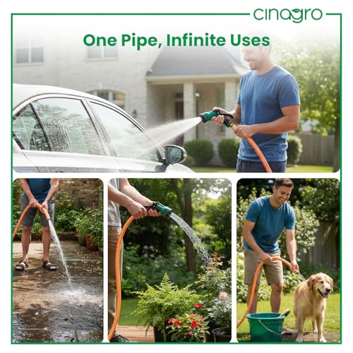 Image of Cinagro 15 Meter, 0.5 Inch PVC Premium Hose Pipe for Garden, Multicolour | With Tap Adapter, 3 Clamps, Heavy Duty, Flexible, Car Wash, Garden Watering