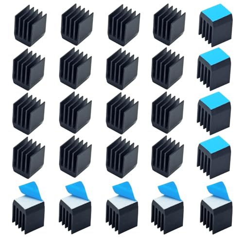20pcs Aluminum Heatsink 0.35x0.35x0.47inch / 9x9x12mm Heat Sink with Thermal Conductive Adhesive Tape for Raspberry pi Electronic Chip RAM IC Radiator Cooler Cooling