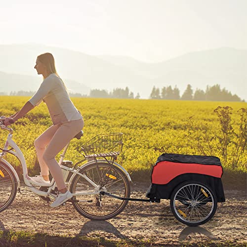 HOMCOM Fahrradanhänger Lastenanhänger Belastbarkeit max. 40 kg Transportanhänger Handwagen Lasten-Fahrradanhänger Rot-Schwarz Stahl Oxford 130 x 77 x 65 cm