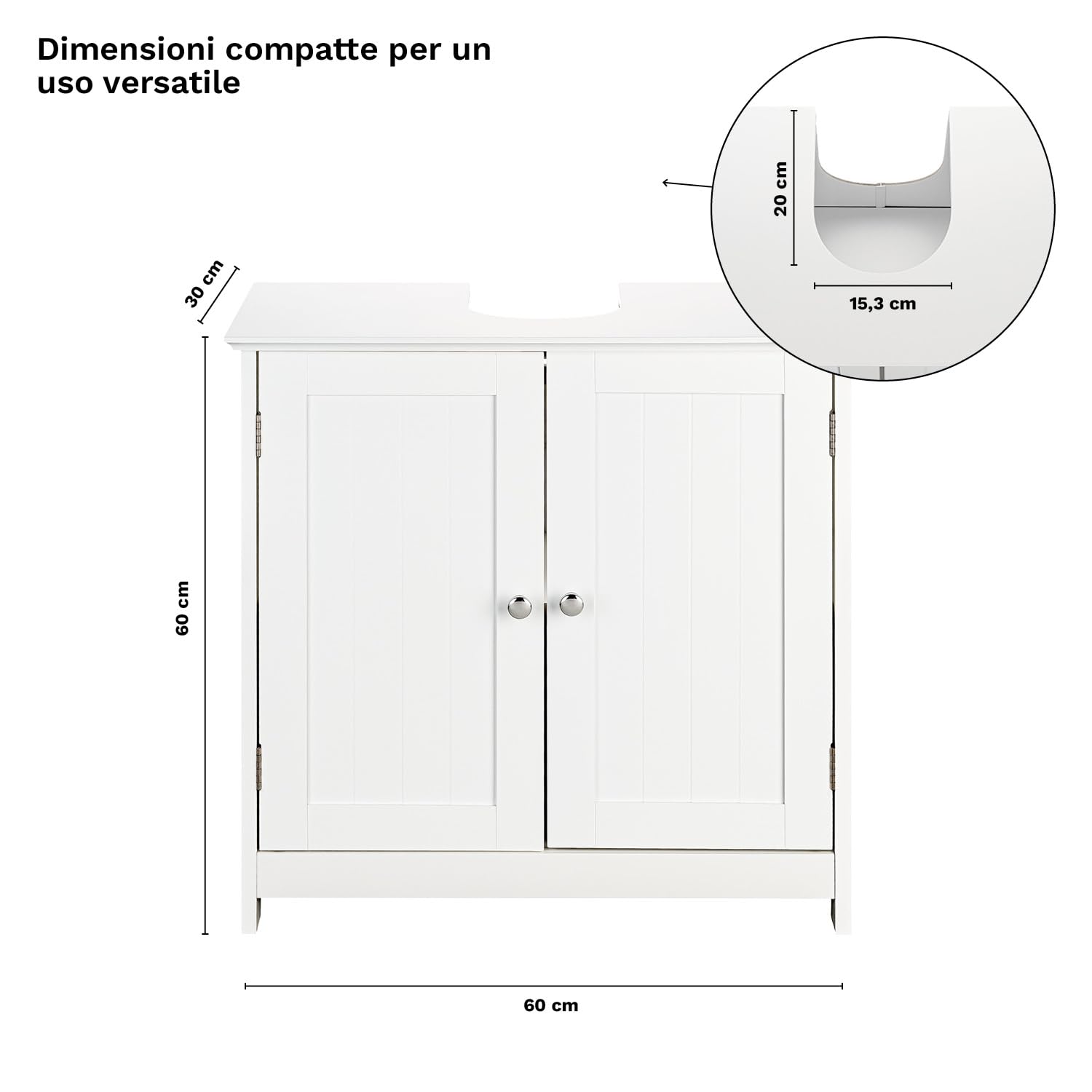 shelfmade Mobile bagno bianco in stile country (larghezza circa 50cm o 60cm) - Mobile sottolavabo per bagno largo (60 x 30 x 60 cm)