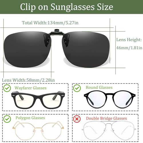 Image of Polarized Clip On Sunglasses, Flip Up Anti-Glare Driving Clip-on Shades, UV400 Protection Lens for Men Women
