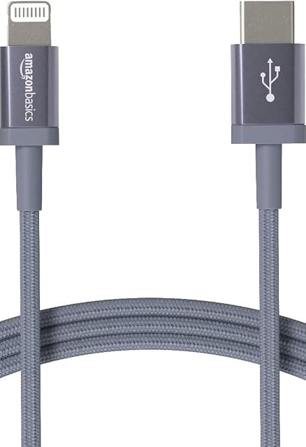 Amazon Basics Nylon Braided USB-C to Lightning Cable, MFi Certified Charger for iPhone 13/12/11/X/XS/XR/8, Type-C chargers, supports Power Delivery  Dark Grey, 0.9 m