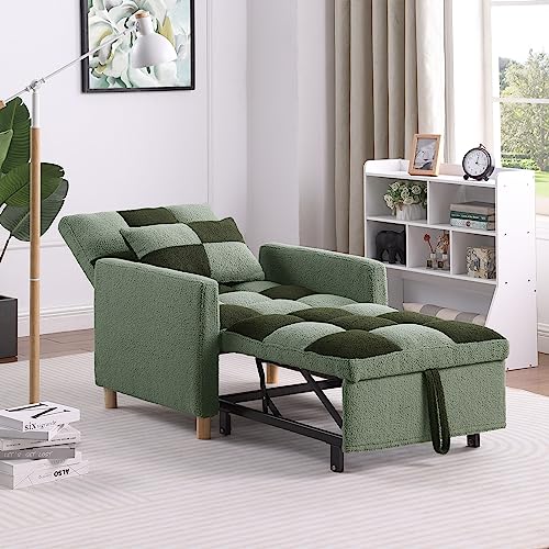 Image of ODUWA Convertible Chair Bed,3-in-1 Sleeper Single Sofa Chair Bed with Pillow,Adjustable Backrest Recliner with Soft Teddy Fabric,Pull Out Sleeper Bed for Living Room,Dorm,Apartment,Bedroom or Office