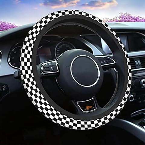 Swono Chess Board Black Car Neoprene Steering Wheel Cover Abstract Black and White Checkerboard 15 Inch Anti-Slip Wheel Wrap Case Protector for SUV Sedan Vans Trucks Cover