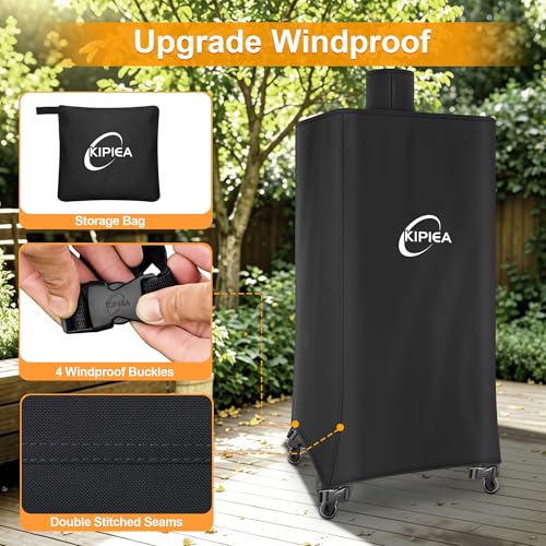 Image of Kipiea 600D Vertical Smoker Cover for Pit Boss 3 /4 / 5 /7 Series, Waterproof Pellet Grill Cover, 73550, UV Resistant, No Tear, No Fading