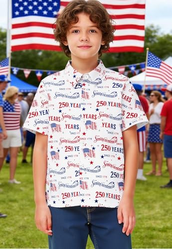 Image of 4th of July Shirts for Girls Boys American Patriotic Tshirt Kids Hawaiian Button Down Tops