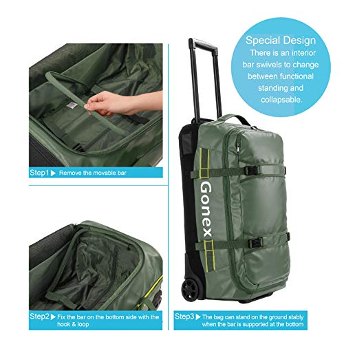 Gonex Rolling Duffle Bag with Wheels, 70L Water Repellent Wheeled Travel Duffel Luggage with Rollers 26 inch, Olive Green