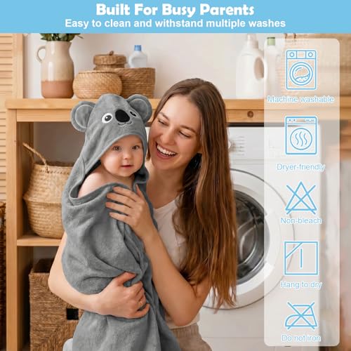 Image of 12 PCS Baby Bath Towels Set for Infants Toddlers Essentials | 4 PCS Baby Towels & 8 PCS Washcloths Set, Cute Animal Hooded, Ultra Absorbent & Soft, Newborn Shower Gifts for Boys & Girls