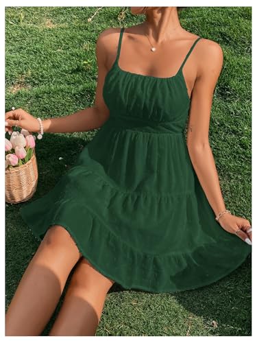 Image of Floerns Women's Swiss Dots Sleeveless Ruched Bust Ruffle Hem Cami Short Dress