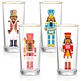 Sunnychicc 4 Pcs Christmas Highball Glasses 15oz Nutcracker Gold-Rimmed Whimsical Holiday Glasses Christmas Dinnerware for Beverage Sparkling Wine and Champagne for Holiday Hosting Celebrations