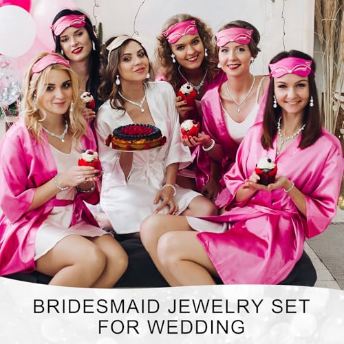 6 Sets Bridesmaid Jewelry Set for Wedding Silver Crystal Rhinestone Necklace Earrings Bracelet for Women Bride Bridal Jewelry3