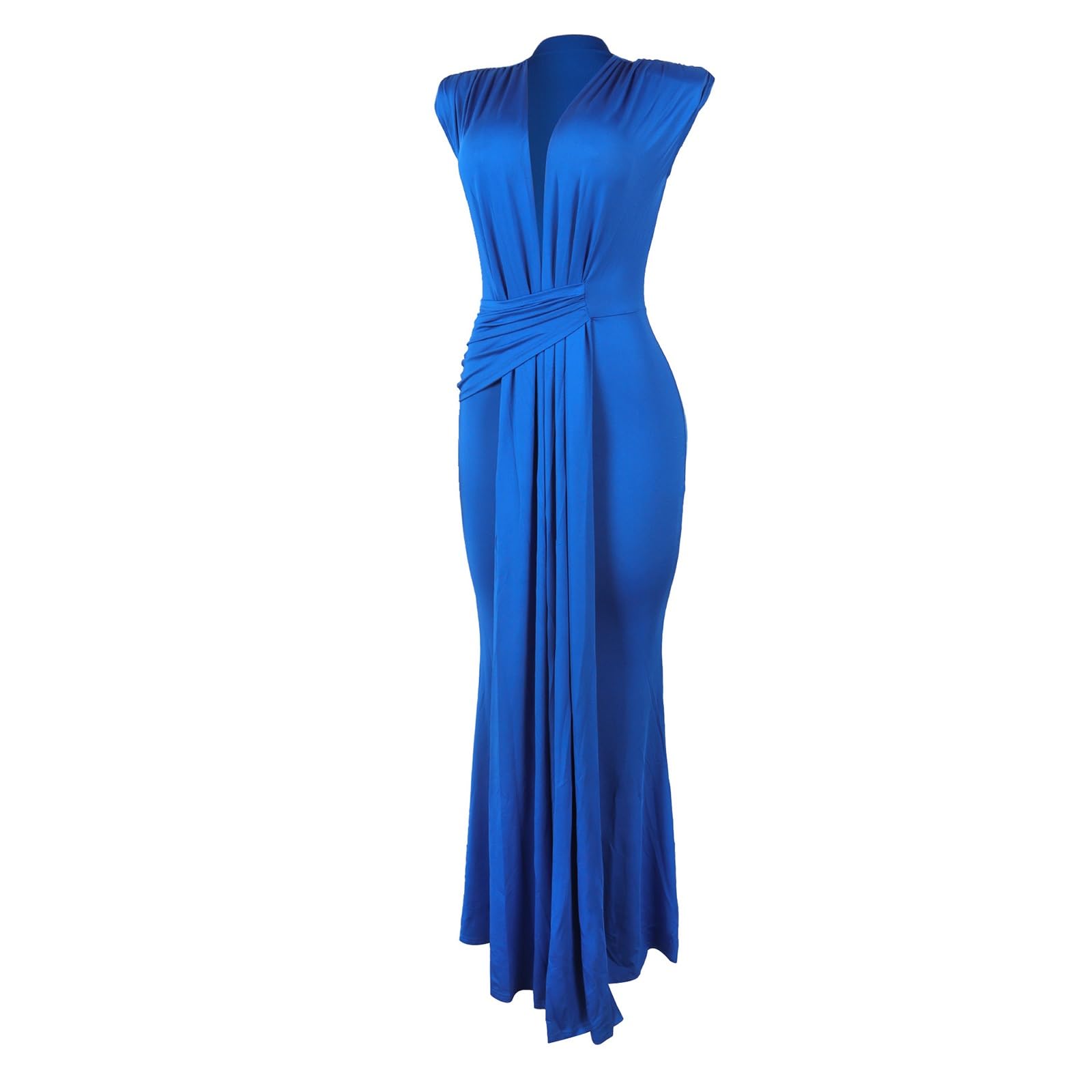 Vestido Largo con Escote En V Profundo, Cintura Fruncida, Corte Entallado y Bajo De Sirena, Ideal para Fiestas Nocturnas y Diversos Eventos