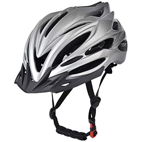 YieJoya Adult Bike Helmet,Road/Mountain Bicycle Cycling Helmet for Men and Women with Removable Visor,Adjustable Dail, Flow Vents and Detachable Liner-Black+Silver Cover