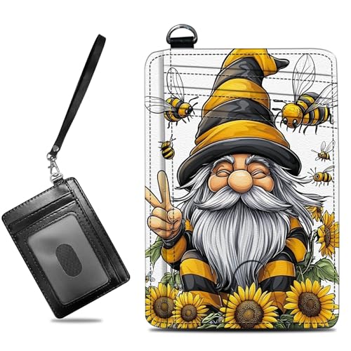 Image of Small Travel Wallets, Bee Dwarf Sunflower Slim Minimalist Front Pocket Wallet with Wristlet, RFID Blocking PU Leather Credit Card Holder with ID Window Change Purse for Men Women