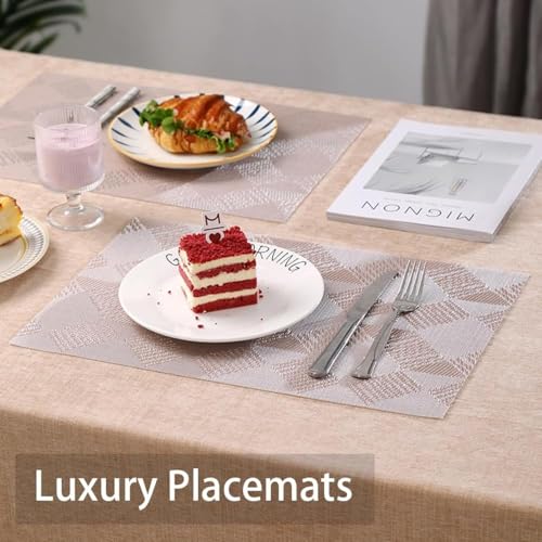 Image of YELONA Placemats for Dining Table - Heat Resistant, Non-Slip & Washable PVC Vinyl Table Mats - Set of 4, 45 x 30 cm (Beige & Cream)