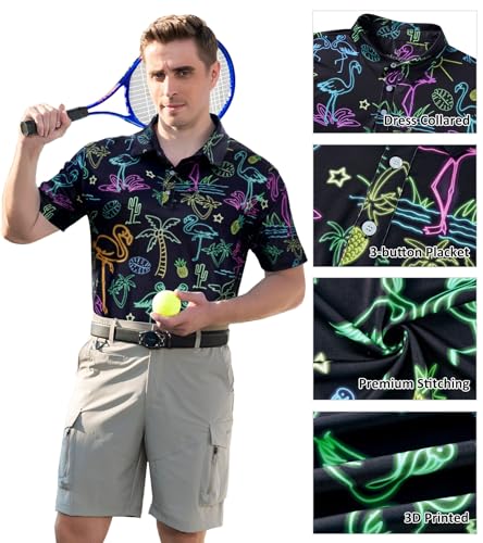 uideazone Mens Polo Shirts Short Sleeve Dry Fit 3D Print Moisture Wicking Funny Golf Shirt3