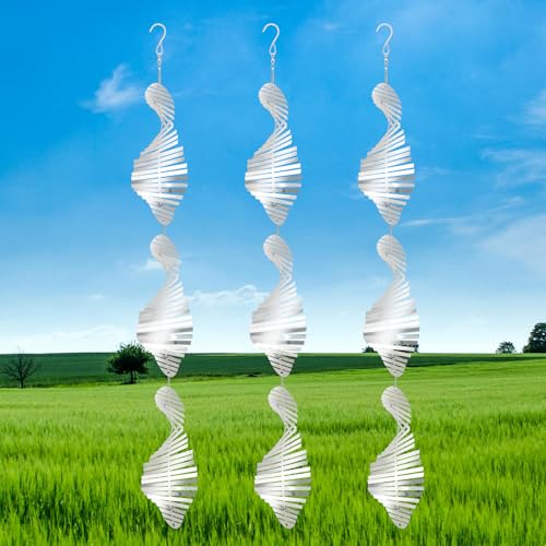 Bird Deterrents for Outside, 12PCS Double-Sided Reflective 3D Stainless Steel Wind Spinners for Yard and Garden Decor, Bird Scare Devices to Scare Birds Away from Yard Patio Farm(Fishbone)