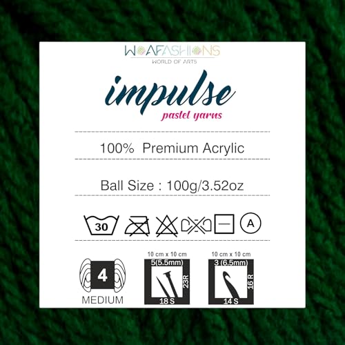 Image of WOAFashions Impulse Hand Knitting & Crochet Yarn, Premium Acrylic, 4 : Medium (Rain Forest) (4x100gms / 14.1oz)