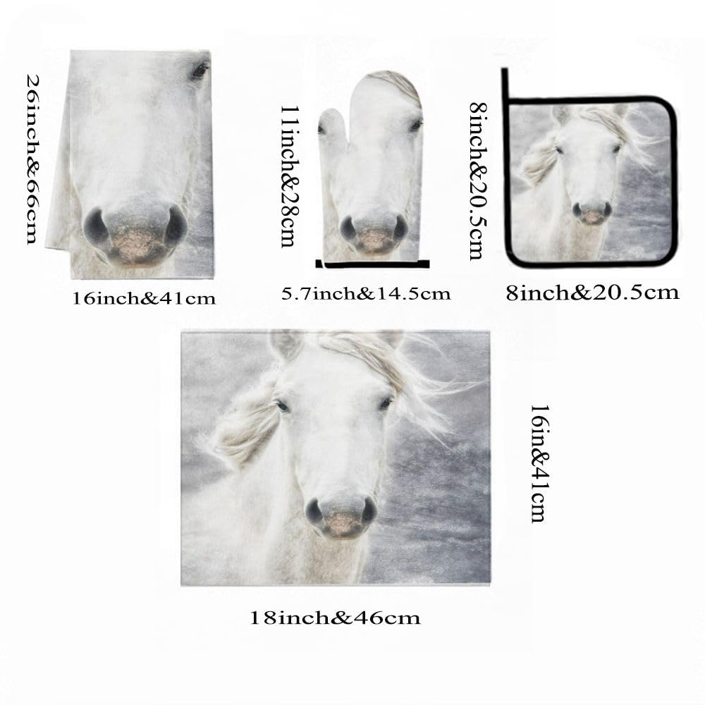 9PCS Majestic White Horse Decorazione Cucina e Accessori Set