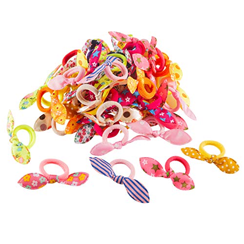 Deoot 50 PCS MIX Colors Cute Bow Rabbit Ears Scrunchy Elastic Kids Hair Ties No Damage Hair Bands Fashion Hair Elastics for Kids Baby Girl Toddler