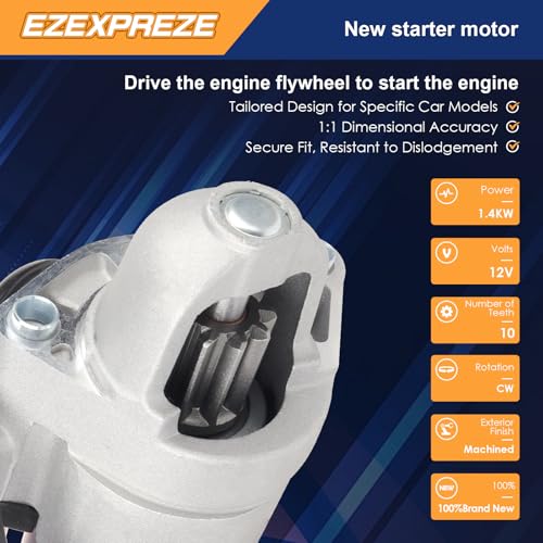 Image of Ezexpreze 17934 Starter Motor Compatible with Nissan 370Z 09-19, Infiniti Q50 14-19, G25 11-12, QX50 14 16-17, Q60 14-19, G37 08-13, QX70 14-17, Q70 FX37 Q40 EX37 M37, 2.5L 3.0L 3.7L