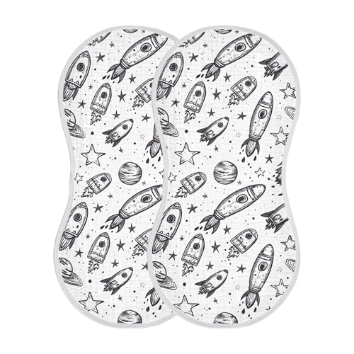 xigua Spaceships Baby Burp Cloths for Newborn Boys and Girls 4 Pack, Soft & Absorbent Cotton Baby Burp Cloth, Baby Washcloths, Newborn Towel, Burp Rags2
