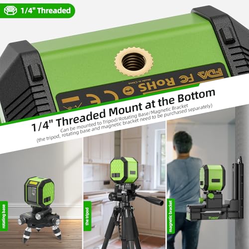 image for Huepar Laser Level Self Leveling, 100 Feet DIY Bright Green Cross Line