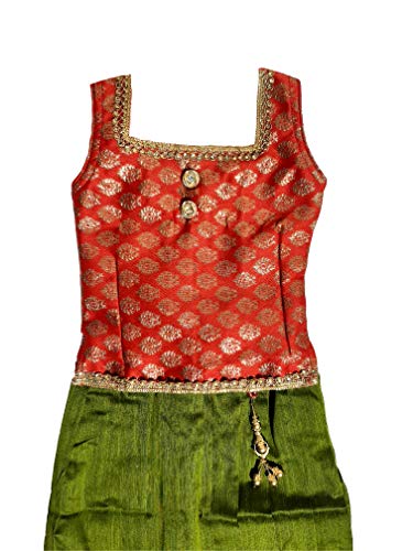 Image of Ashwini Girl's Polyester Pattu Pavadai With Skirt