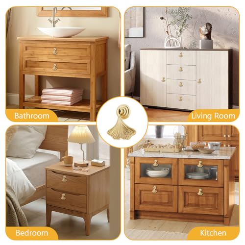 MAIJIAJU 10 Stück Ginkgo Blatt Möbelknöpfe mit Schrauben, Schrankgriffe Gold Schrankknöpfe Vintage Dekorative Türknöpfe Schubladenknöpfe Kabinett Knöpfe Kommodenknöpfe für Kleiderschrank Closet