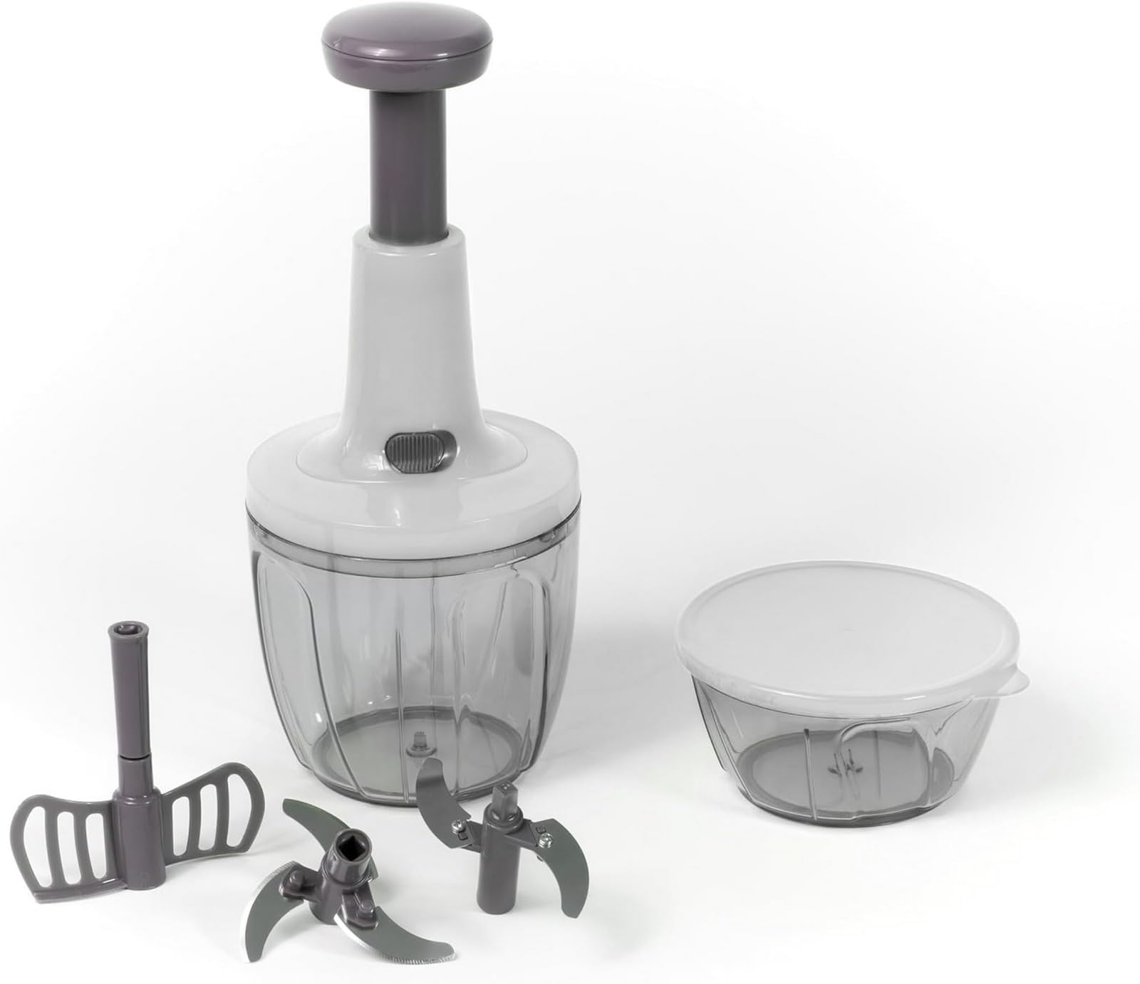 Meridiana CHEF ROTOR Mixer Tritatutto da Cucina, 5 Lame Acciaio Inox, Doppio Contenitore 900 ml + 400 ml, Bianco