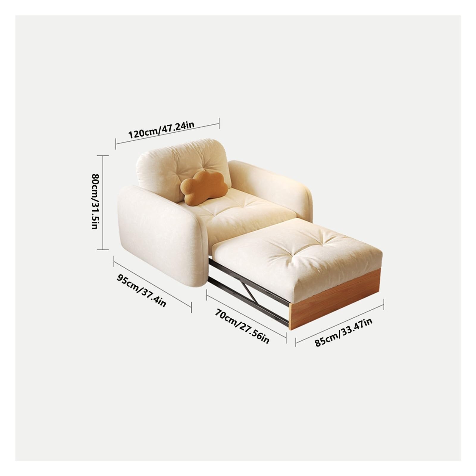 Sofa składana Sofa z pojedynczym krzesłem, składane łóżko do salonu litego drewna, miękką poduszką, rozkładane