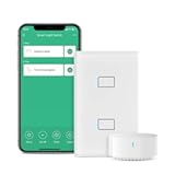 Smart Light Switch&comma; No Neutral Wire Required&comma; Single Pole with App and Voice Control&comma; 2-Gang Touch Timer Switch&comma; Compatible with Alexa&comma; Google Assistant&comma; IFTTT&comma; Siri Shortcuts&comma; Hub Included