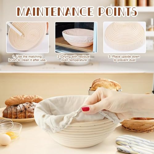 Image of Sourdough Bread Basket, Bread Basket, Breads Proofing Baskets, Handmade Round Breads Baskets, White, Wicker Baskets Professional Artisan Bread Making, Baking Tools Home Bakers