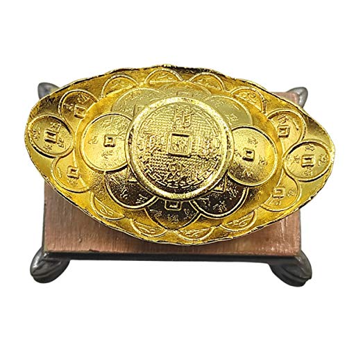 Image of Plus Value Feng Shui Ingot Chinese Golden Boat Wealth Symbol Statue Showpiece Home & Office Decor (5 x 3. 2 x 4. 5 Cm, Gold), Brass