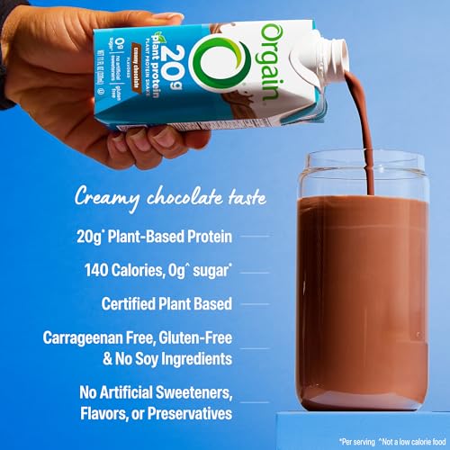 Image of Orgain Organic Vegan Protein Shake, Creamy Chocolate - 20g Plant Based Protein, Ready to Drink, Fruits & Vegetables, Gluten Free, Kosher, No Soy or Dairy Ingredients, 11 Fl Oz (Pack of 12)