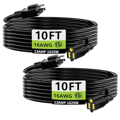 HUANCHAIN Pacote com 2 cabos de extensão para ambientes externos à prova d'água, calibre 16/3, 3 pinos, preto, cabo de extensão externo, 13A 1625W 16AWG SJTW, cabo elétrico flexível resistente ao frio