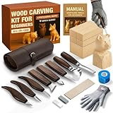 Complete Wood Carving Kit for Beginners - Gift Ready Wood Carving Tools Set | Whittling Kit with 8 Wood Carving Knives, Spoon Carving Tools, Wood Blocks, Gloves, Roll Bag and Sharpening Strop