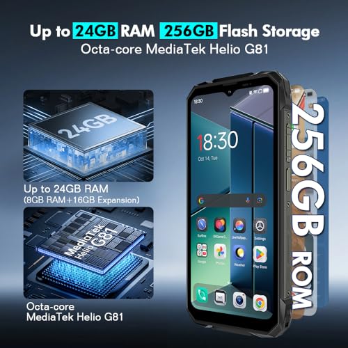 Blackview Rock 1 Android 16 Outdoor Handy ohne Vertrag 4G, 24GB+256GB, 15000mAh Outdoor Smartphone, 6.56" HD+ Dual Pantalla, 20MP+16MP, IP68 Wasserdicht Baustellenhandy, Gemini AI, NFC, OTG, Schwarz – Bild 3