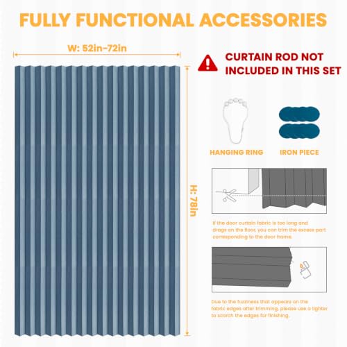 Image of AJAZZ Blackout Accordion Door Closet Door Curtain Invisible Applicable Bedroom Room Living Room Doorway(Blue 72 inch W x 78 inch L 1 Panel