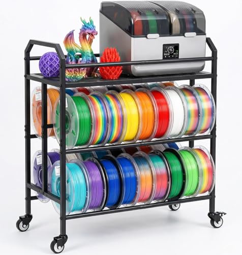 3D Printer Filament Storage Rack 3 Tiers Heavy Duty Metal Filament Spool Holder Holds 36 Spools Sturdy Rolling Filament Shelf with Wheels Easy Assembly Space-Saving for Home Office Workshop Black