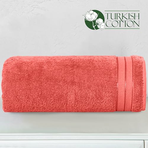 Image of Elegant Comfort Three Line Popcorn Extra Large Luxury Bath Towel - 40 inch x 80 inch inch, Premium Hotel Spa Quality 1 Piece Oversized Bath Sheet 100% Turkish Cotton Super Soft Highly Absorbent, Coral