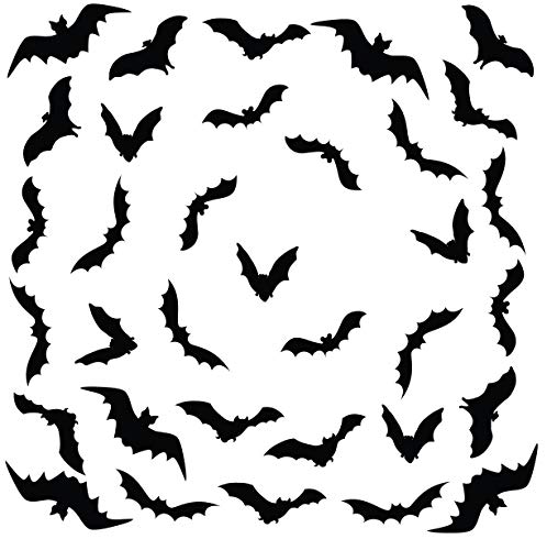 Innovative Stencils Halloween Decor Scary Black Bats Decal Set of 34 Stickers Monster (Black)