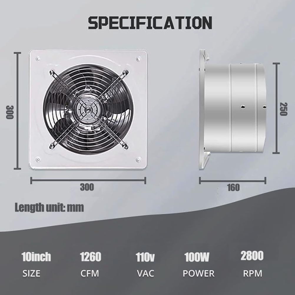 10 inches,スイッチ付き10インチ・12インチ低騒音キッチン換気扇 携帯用窓用換気扇、1260-1680CFM 壁掛け家庭用