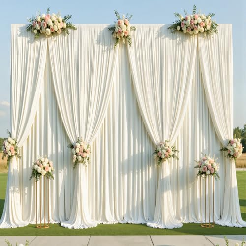 Image of 12 Panels 5x14ft Ivory Backdrop Curtains for Parties, Wrinkle Free Polyester Ivory Photo Backdrop Drapes 14 ft Long Back Drop Cloth for Wedding Birthday Photography Background Party