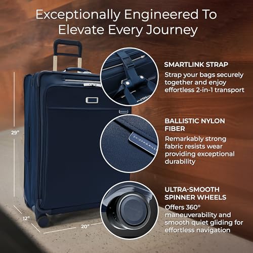 Image of Briggs & Riley 29 inch Large Expandable Spinner - Checked Luggage for Travel, Suitcases with Wheels, Softside Rolling Bag for Men & Women, Self-Repairing Zipper - Baseline Collection, Navy