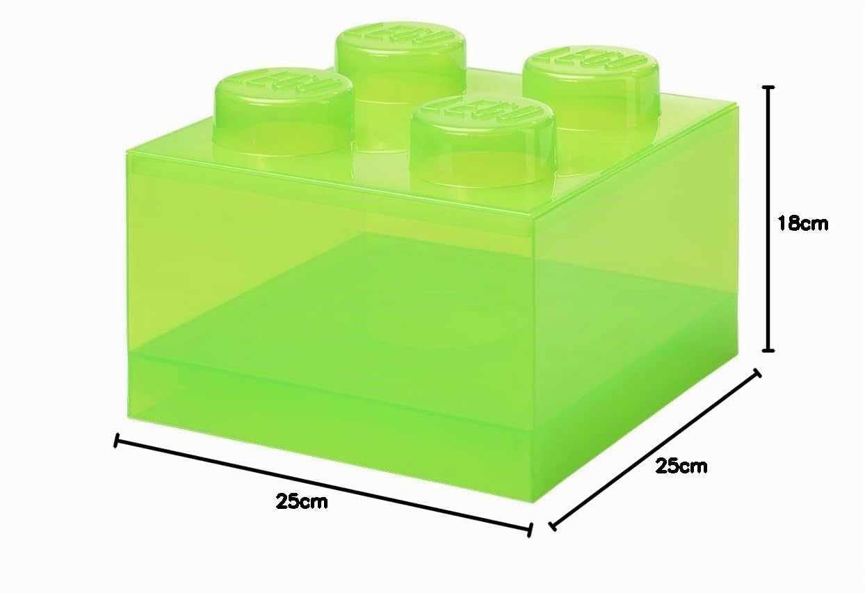 Room Copenhagen LEGO Aufbewahrungsstein 4 Noppen Transparent Hellgrün – Stapelbare Kunststoff-Aufbewahrungsbox mit Deckel für Kinder und Erwachsene, Schreibtisch-Organizer und Spielzeugbox
