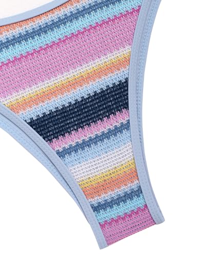 Image of seamoly Women's Bikini Sets Halter Neck Crochet Colorblock Two Piece Swimsuits Open Back Sexy High Cut Thong Bathing Suit