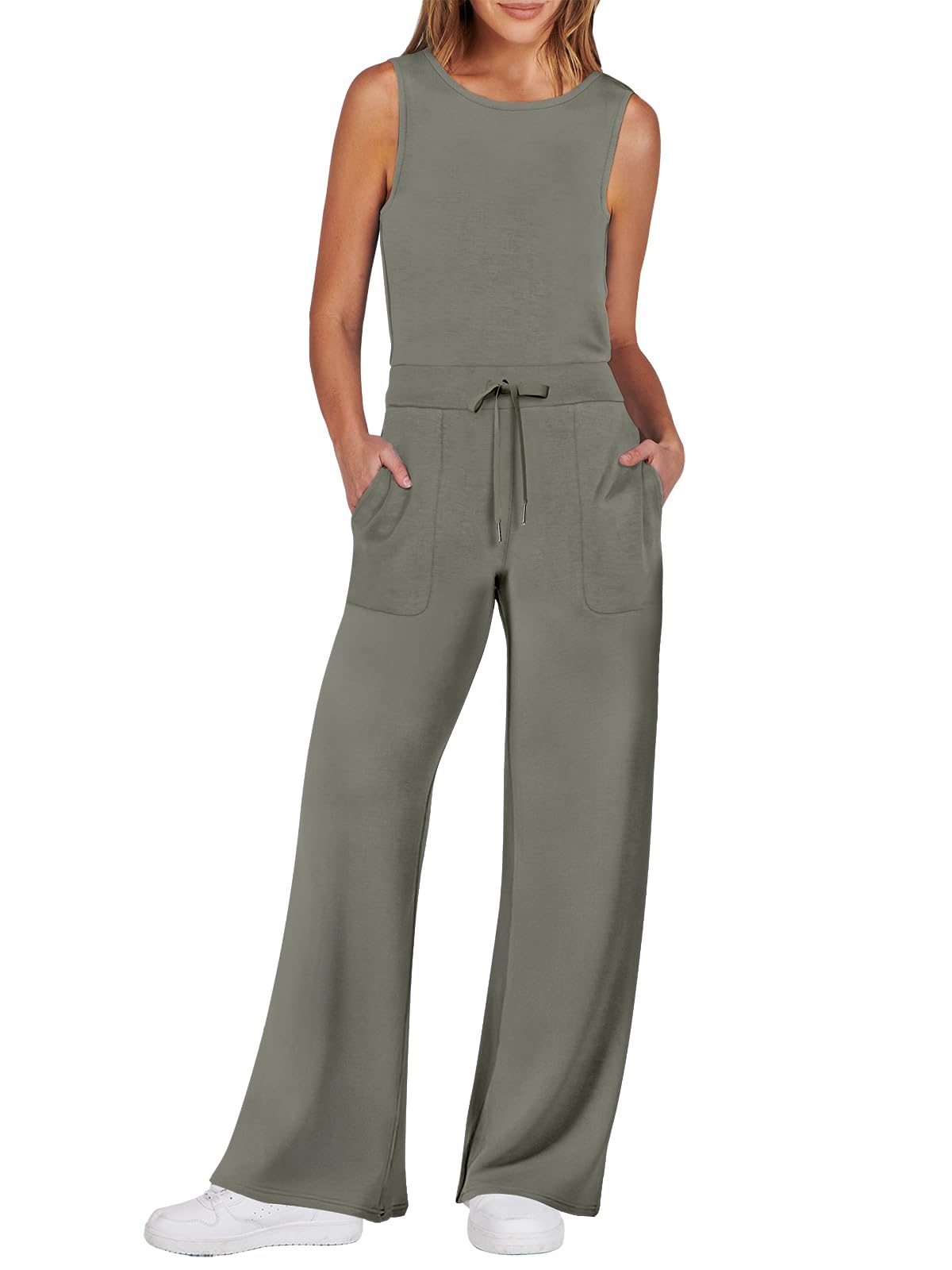 ANRABESS Jumpsuits for Women 2024 Casual Summer Dressy Romper Sleeveless Wide Leg Long Pants Outfits Jumper