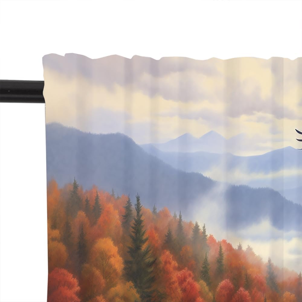 2 Panels Rustic Eagle Forest Window Valances, Autumn Tree Bird Window Treatment Decor Curtains Rod Pocket Valances for Kitchen/Living Room, 54" X 18"